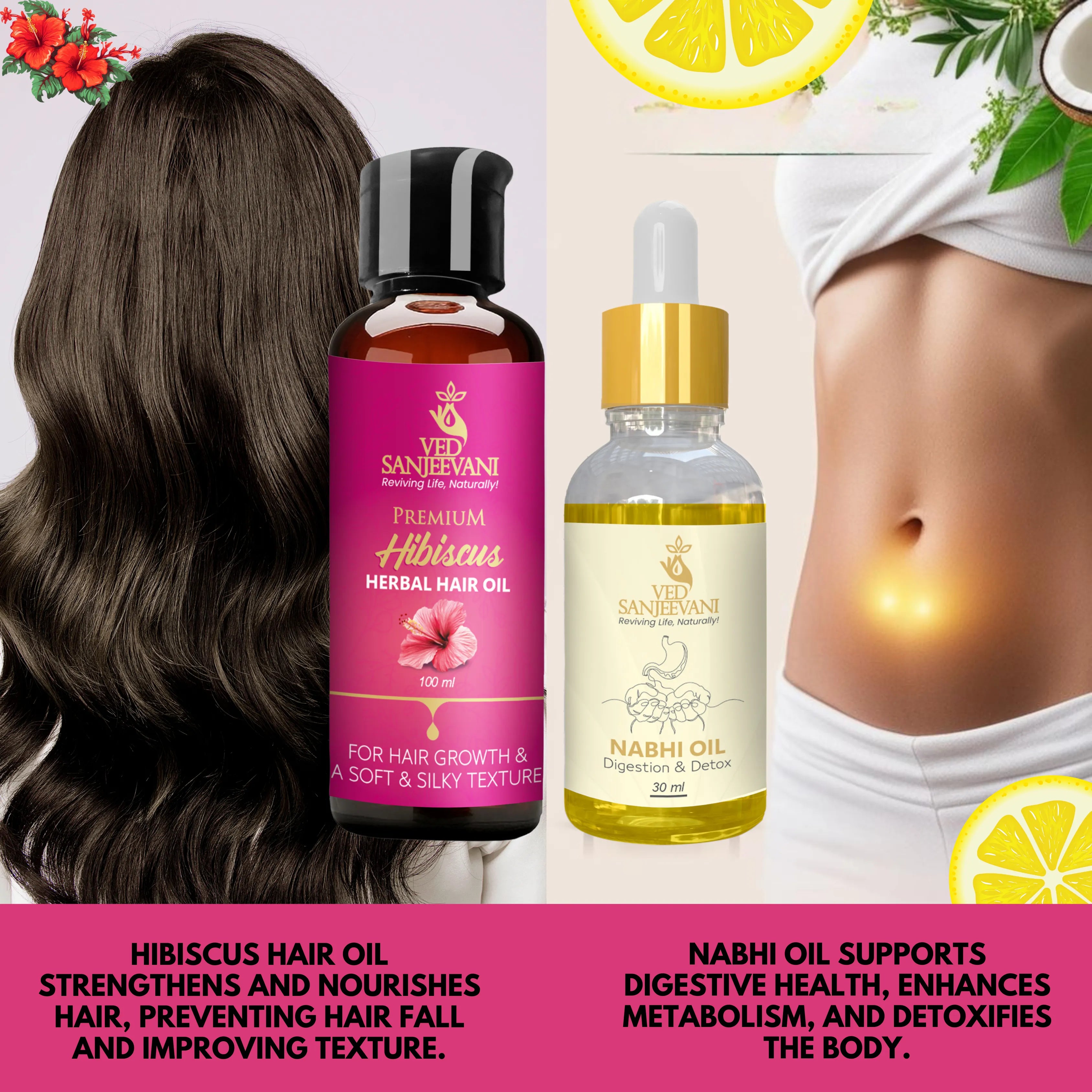 COMBO(Hibiscus Hair Oil + Digestion & Detox Navel Oil)