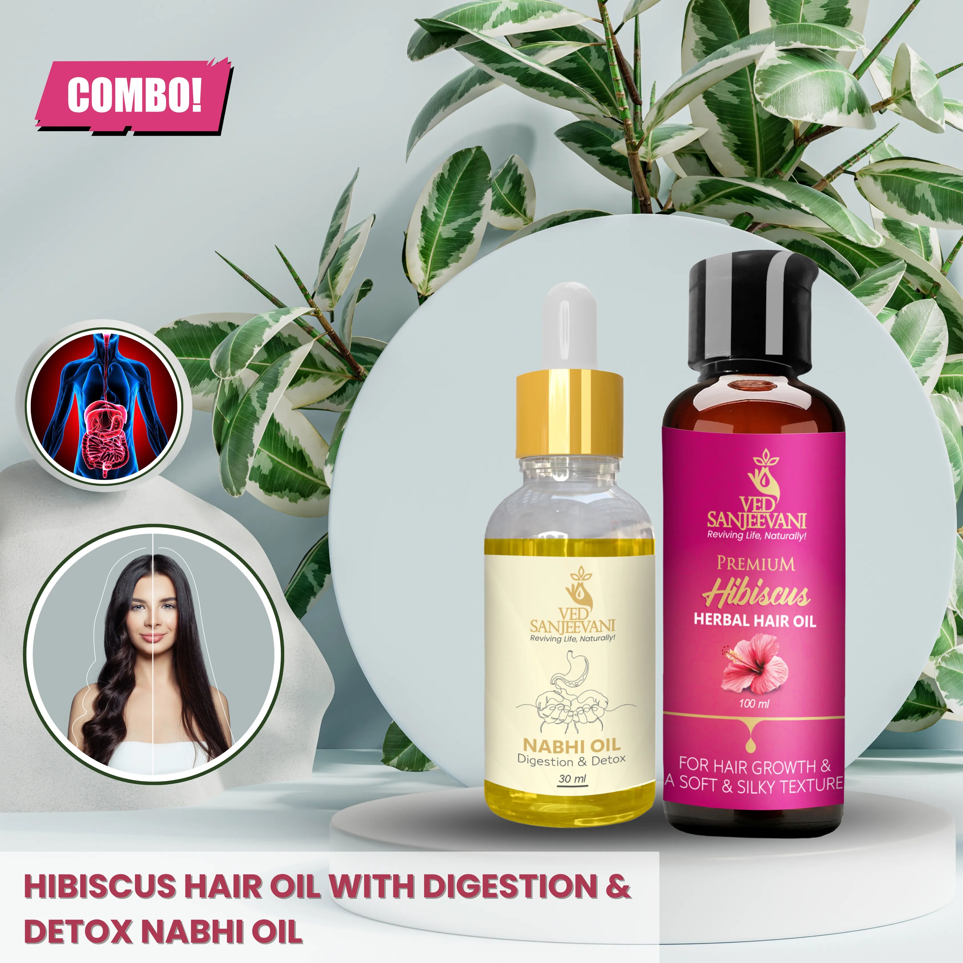 COMBO(Hibiscus Hair Oil + Digestion & Detox Navel Oil)