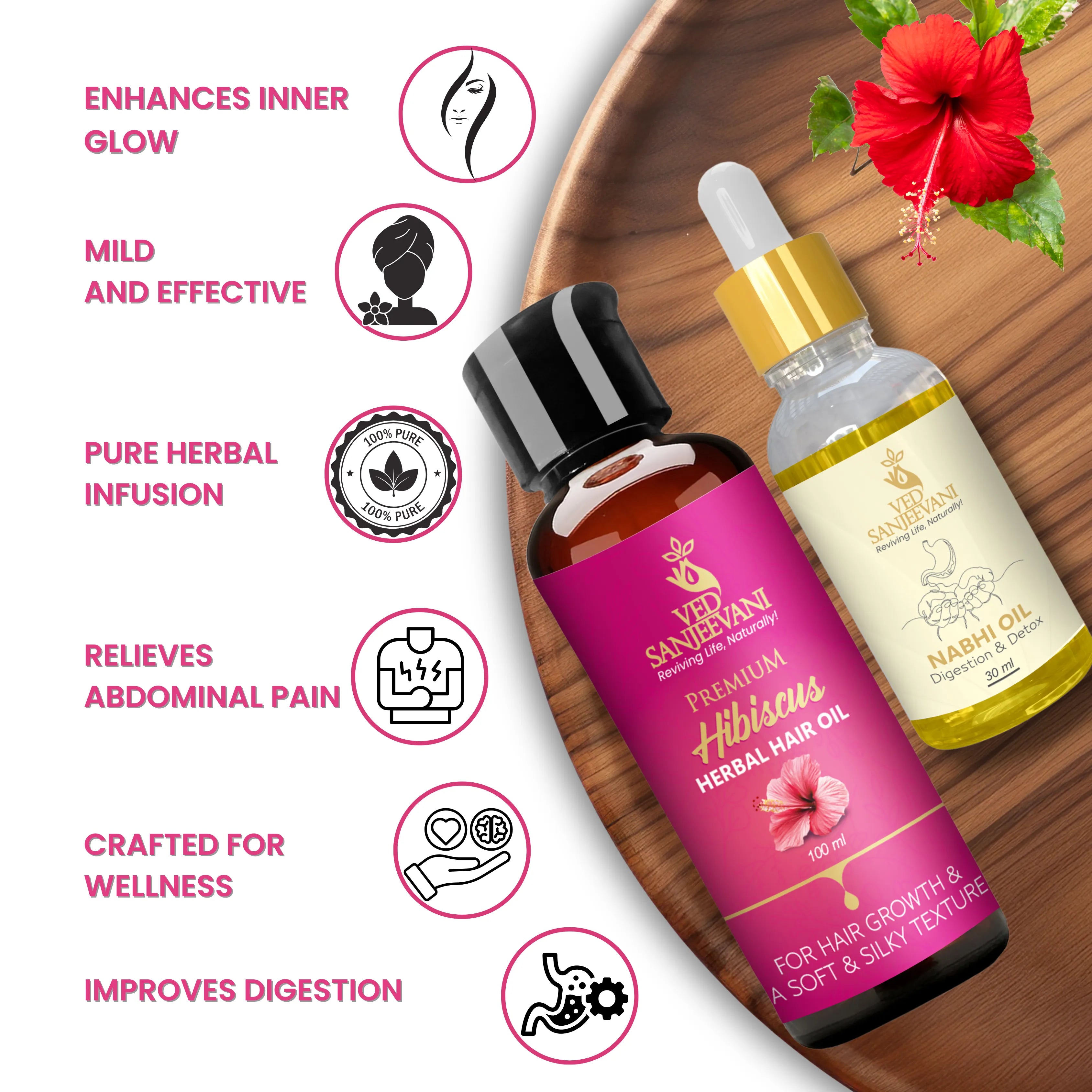 COMBO(Hibiscus Hair Oil + Digestion & Detox Navel Oil)