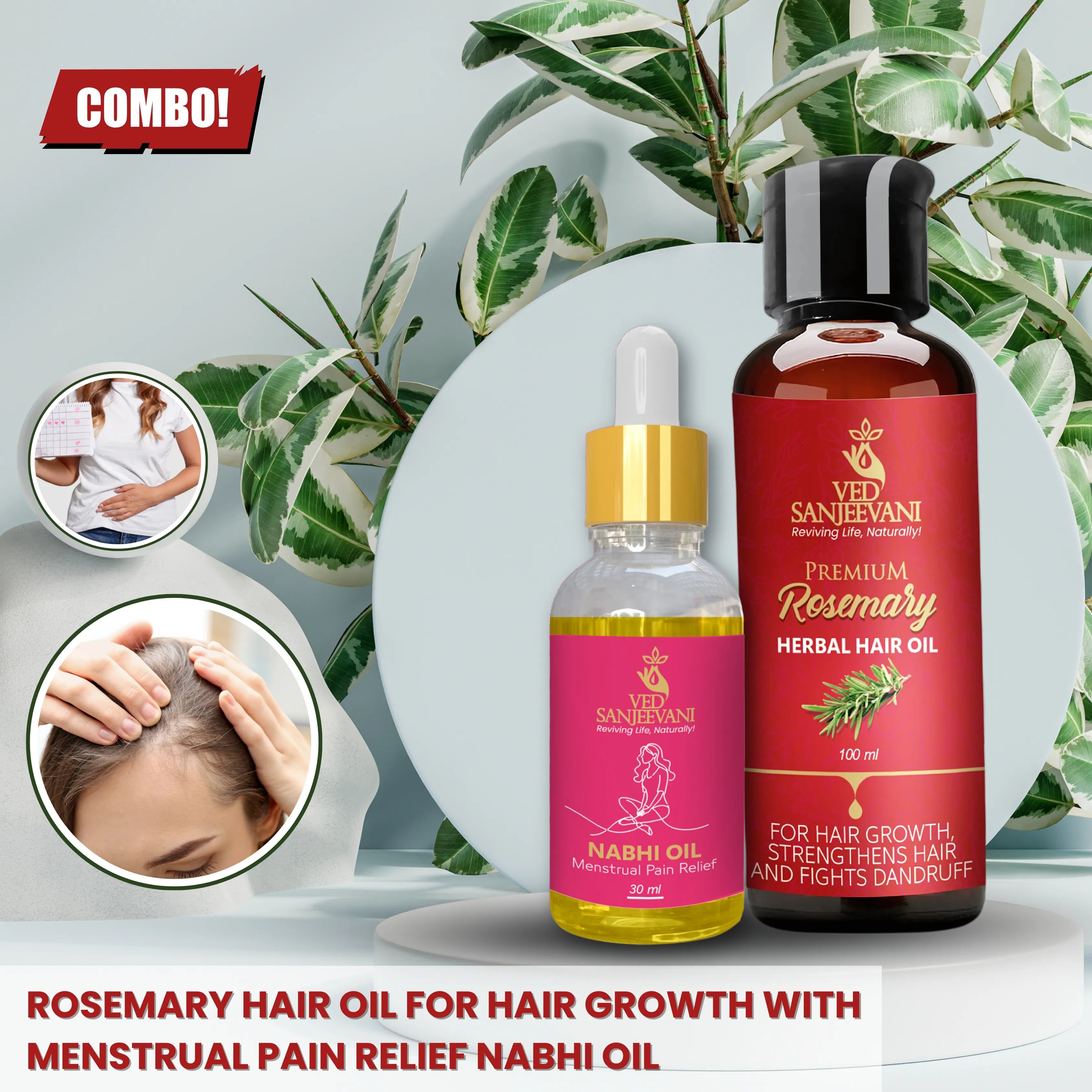 COMBO(Rosemary Hair Oil for Hair Growth + Menstrual Pain Relief Navel Oil)