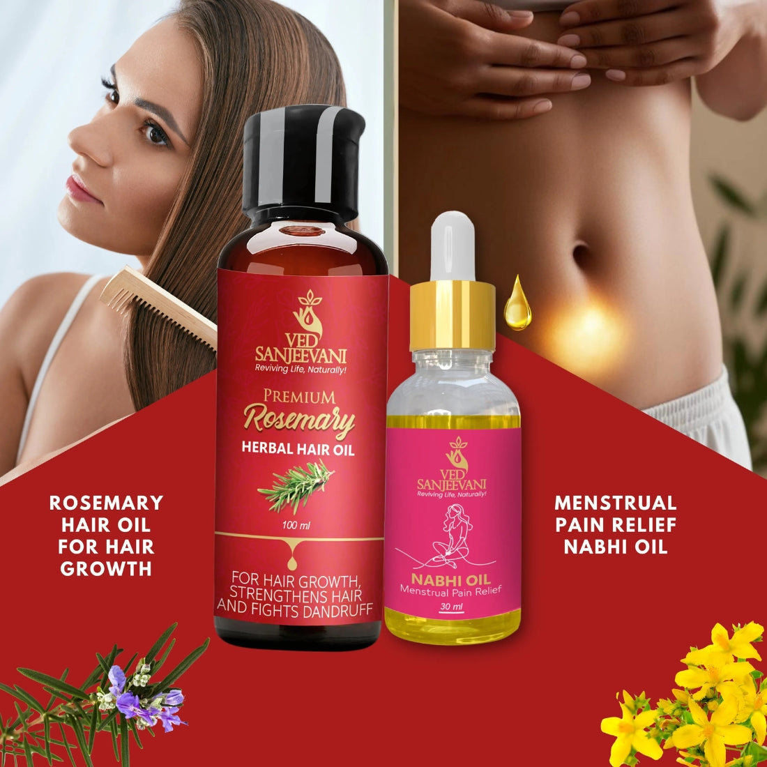 COMBO(Rosemary Hair Oil for Hair Growth + Menstrual Pain Relief Navel Oil)